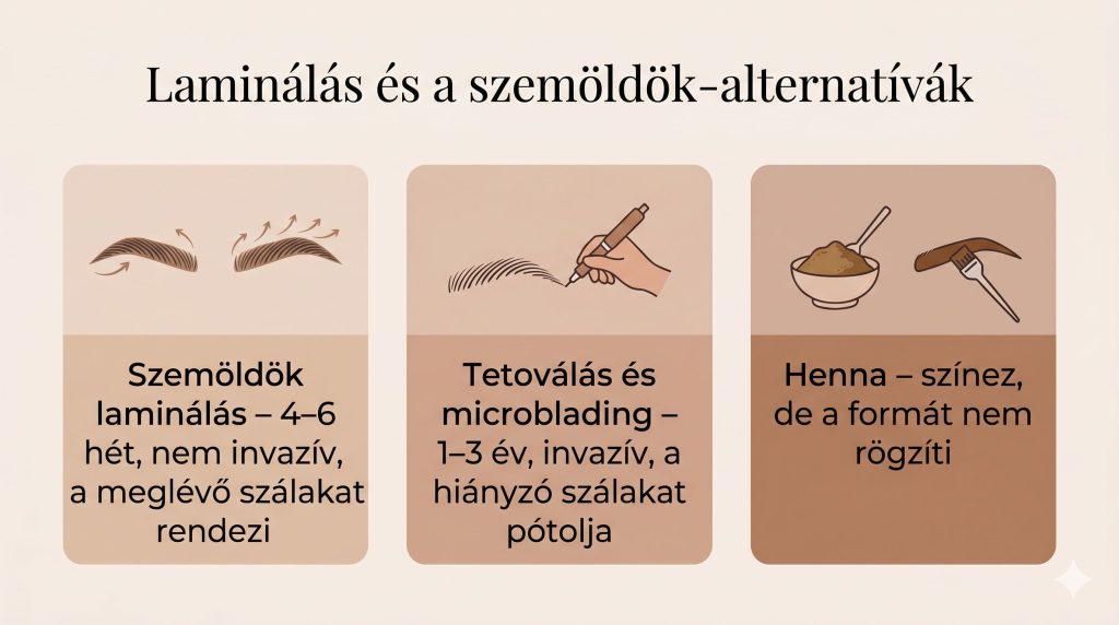 Szemöldök laminálás, tetoválás, microblading és henna összehasonlítása